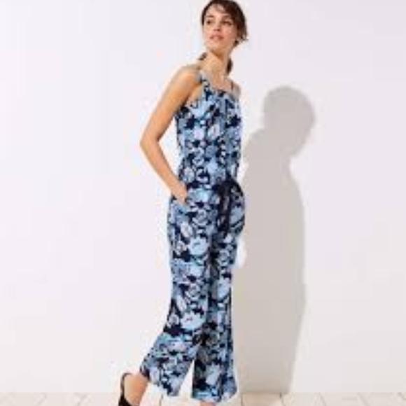 LOFT Pants - LOFT Blue Floral Jumpsuit Size 4